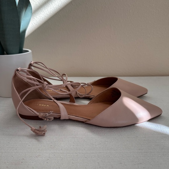 New Halogen Blush Leather Pointed Wrap Around Ankle Tassels Flats Women’s 10M - Picture 5 of 13